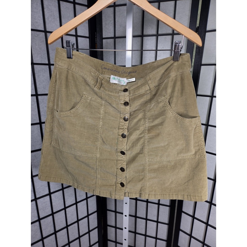 Aventura Organic Corduroy Mini Skirt  Green Button Up‎ Boho Goblincore Size 12